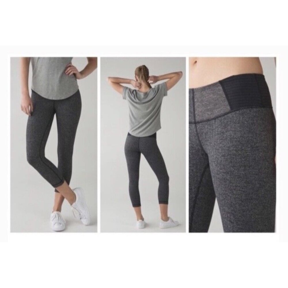 Lululemon Wunder Under Crop Herringbone Gray 20” 4 Small